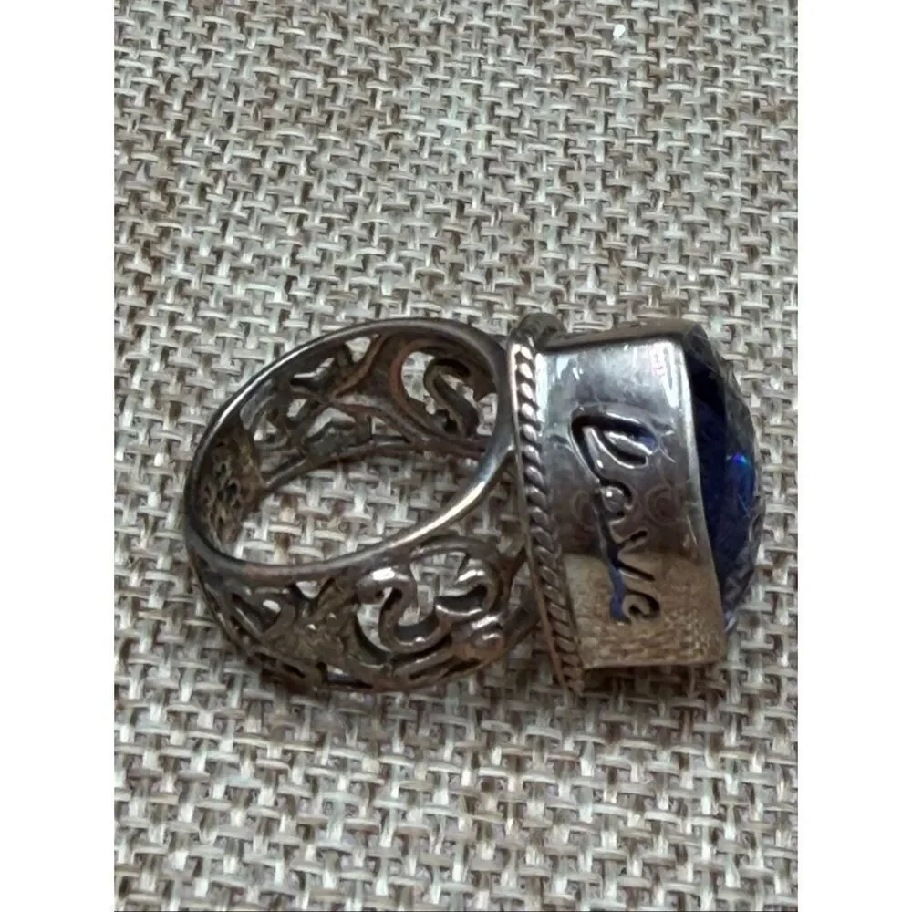 Sajen Sterling Silver “Eat • Pray • Love” Ring – Large Trillion Blue Quartz  Siz
